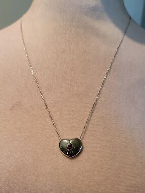 Petra Azar Sterling Silver Heart Pendant Necklace with Synthetic Ruby